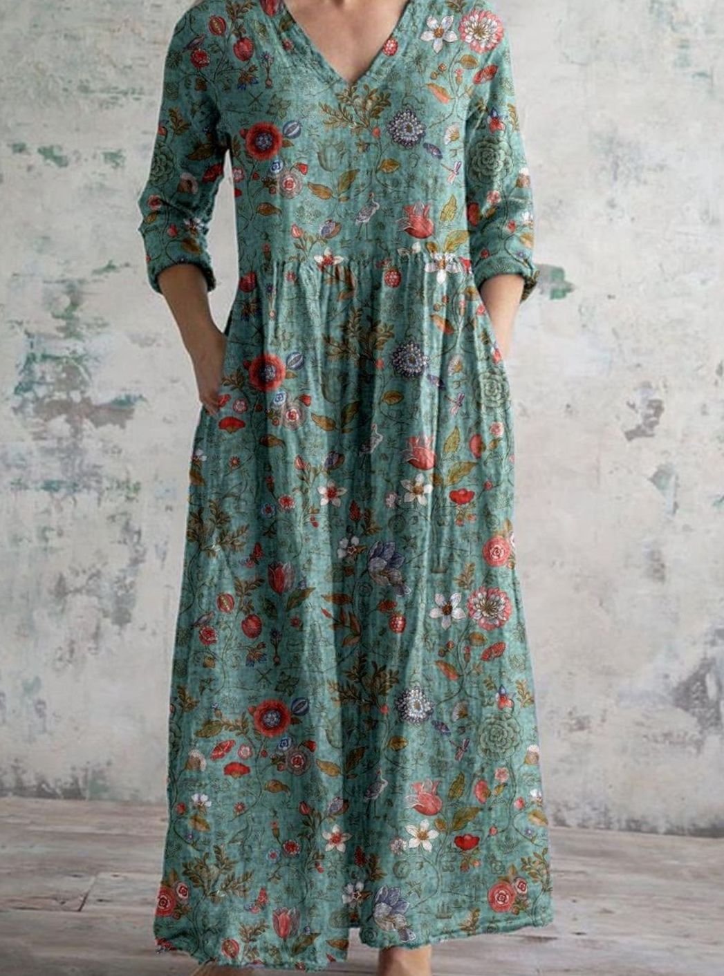 Eleanor | Women's Boho Floral Print V-Neck Midi Dress