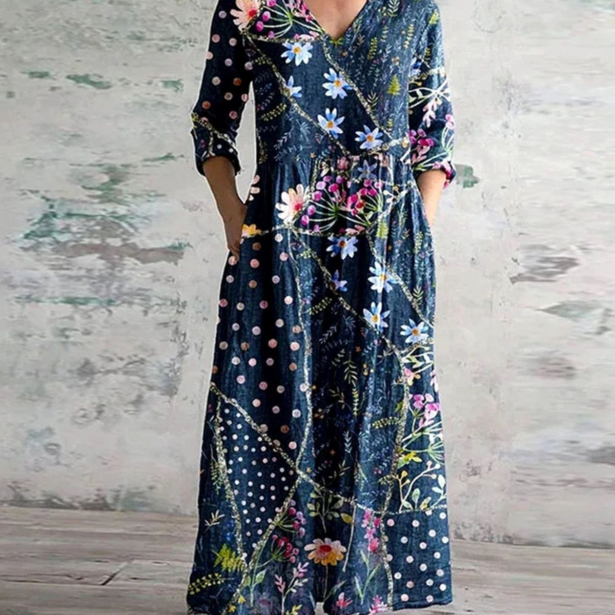 Eleanor | Women's Boho Floral Print V-Neck Midi Dress