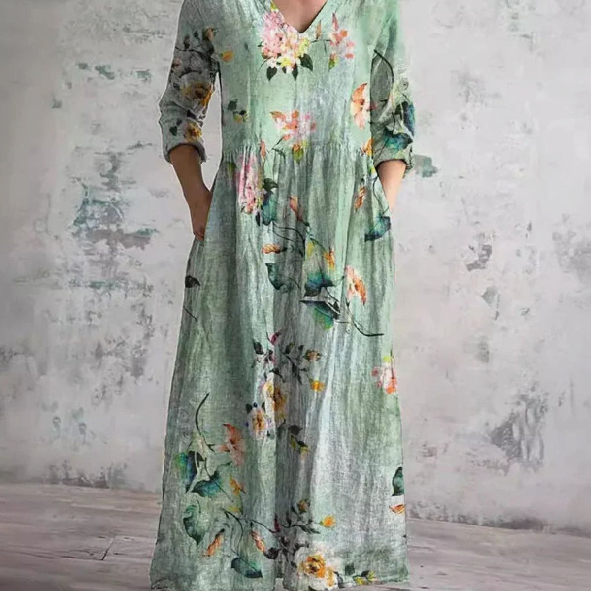 Eleanor | Women's Boho Floral Print V-Neck Midi Dress