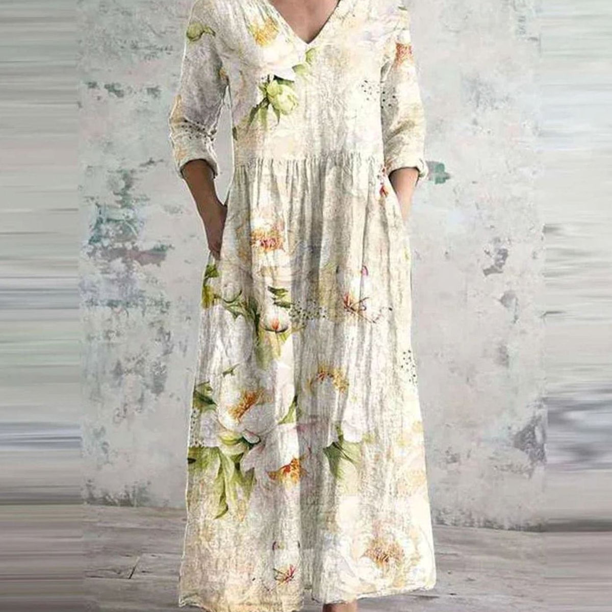 Eleanor | Women's Boho Floral Print V-Neck Midi Dress