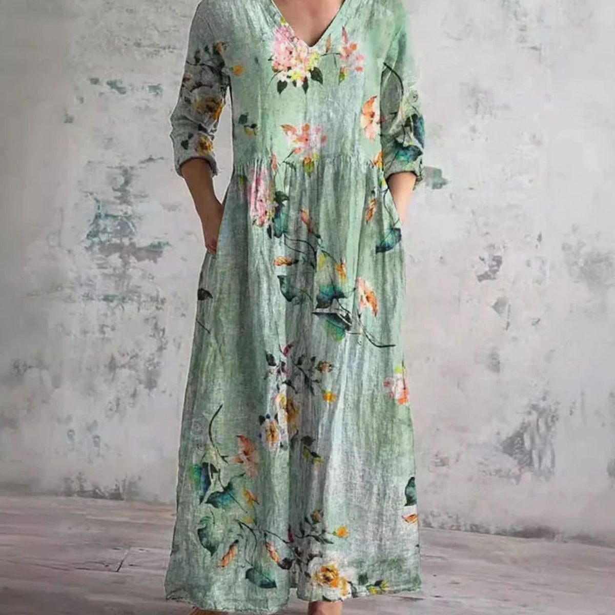 Eleanor | Women's Boho Floral Print V-Neck Midi Dress