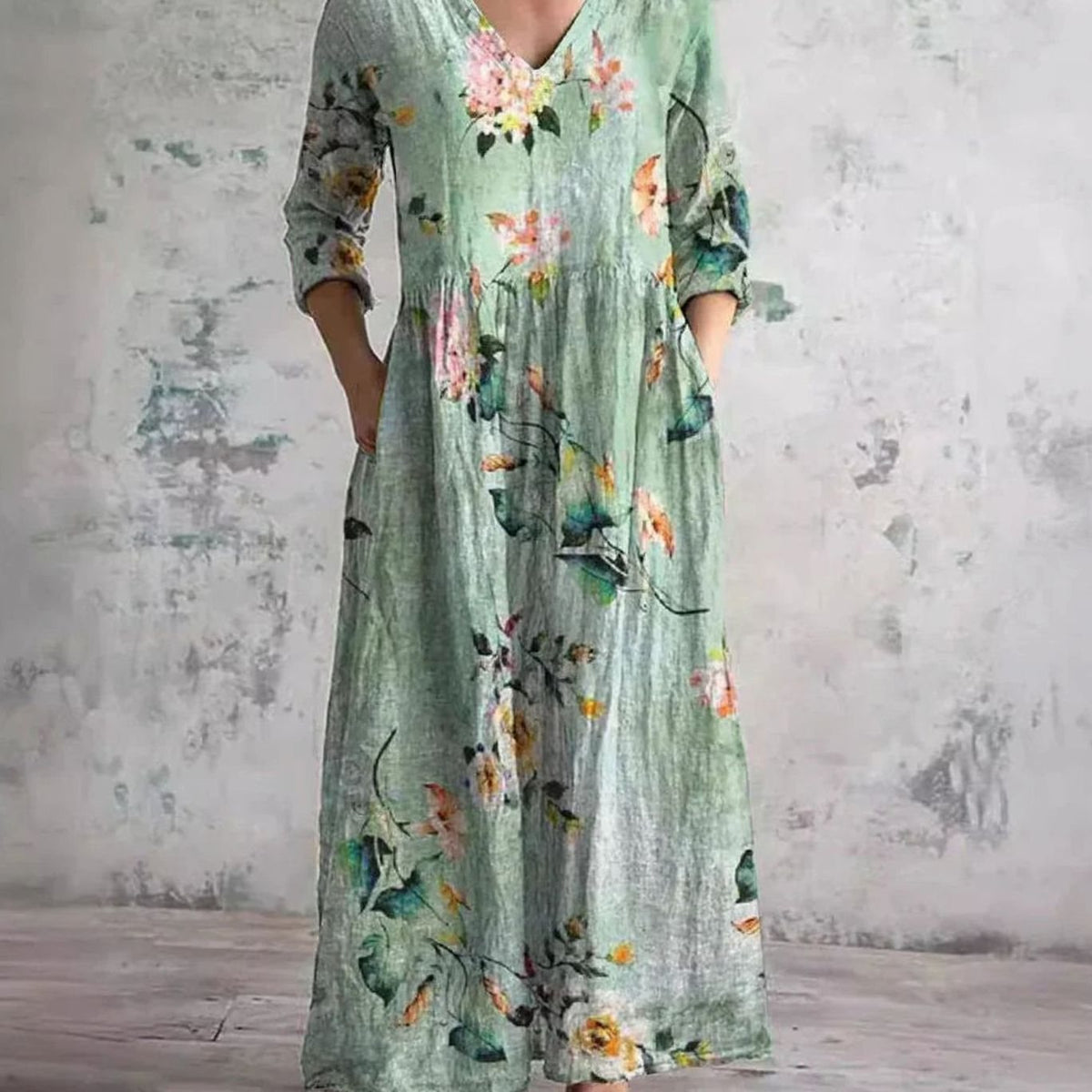 Eleanor | Women's Boho Floral Print V-Neck Midi Dress