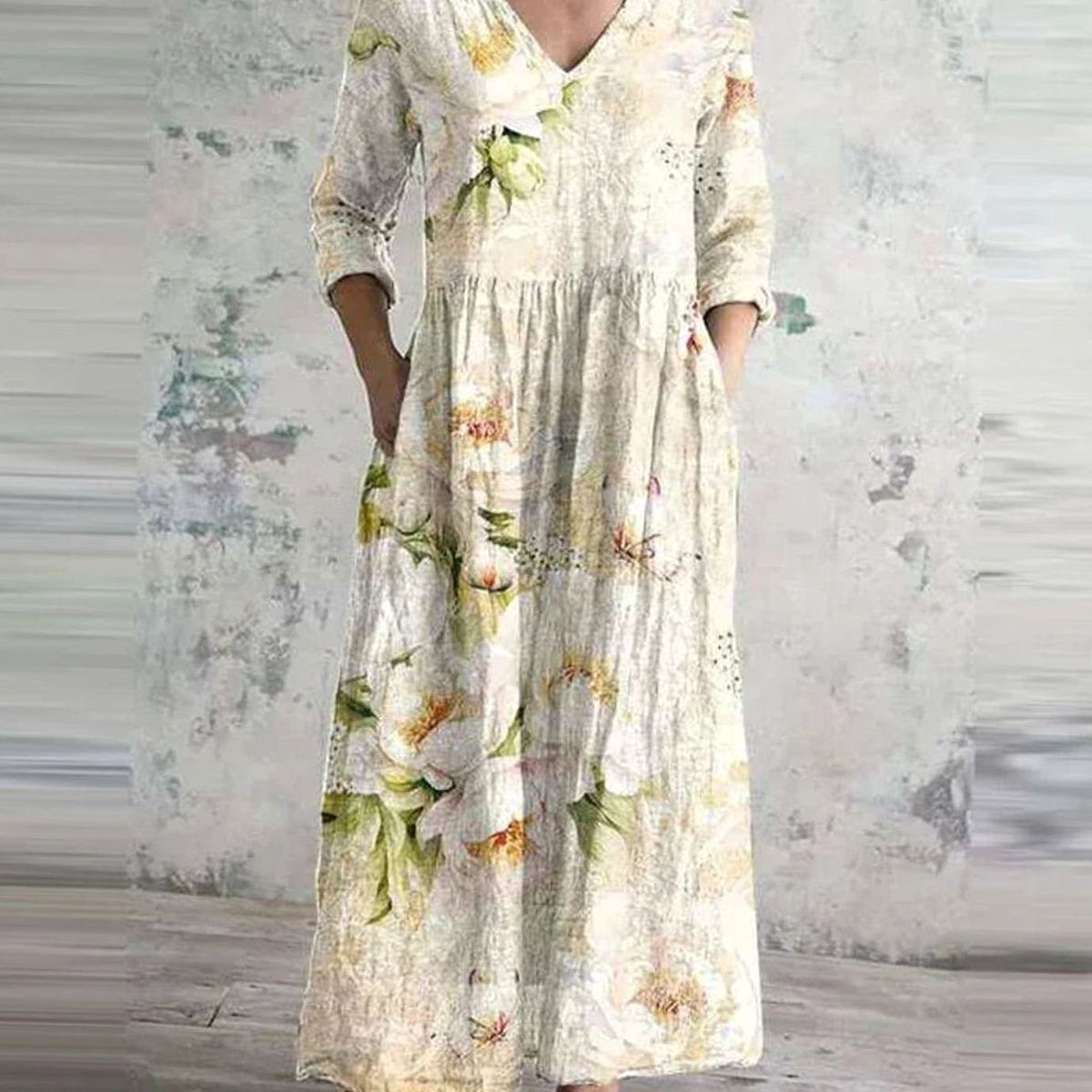 Eleanor | Women's Boho Floral Print V-Neck Midi Dress