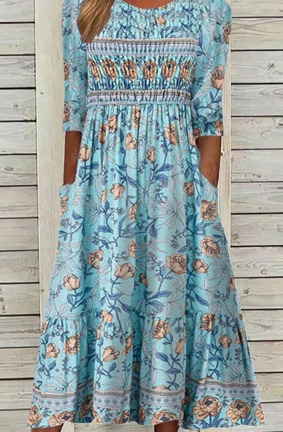 Isabella | Women's Boho Floral Smocked High-Waist Midi Dress