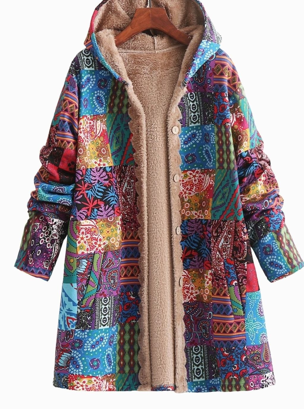 Emma | Women's Boho Patchwork Print Fleece-Lined Hooded Comfortable Jacket