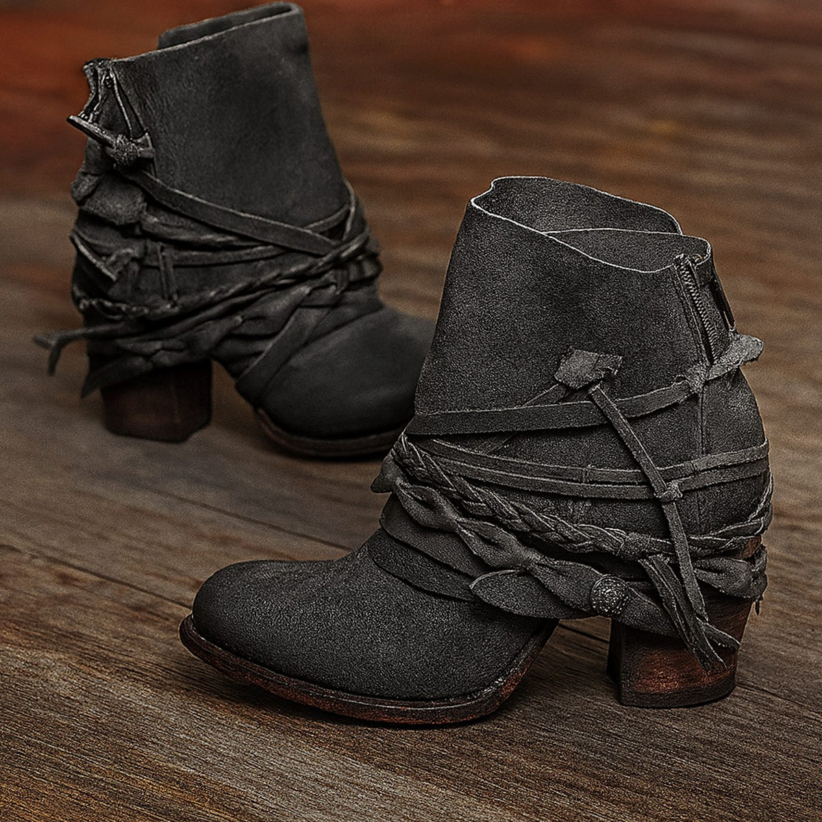 Amelia | Women's Boho Western Wrap-Strap Block-Heel Ankle Boots