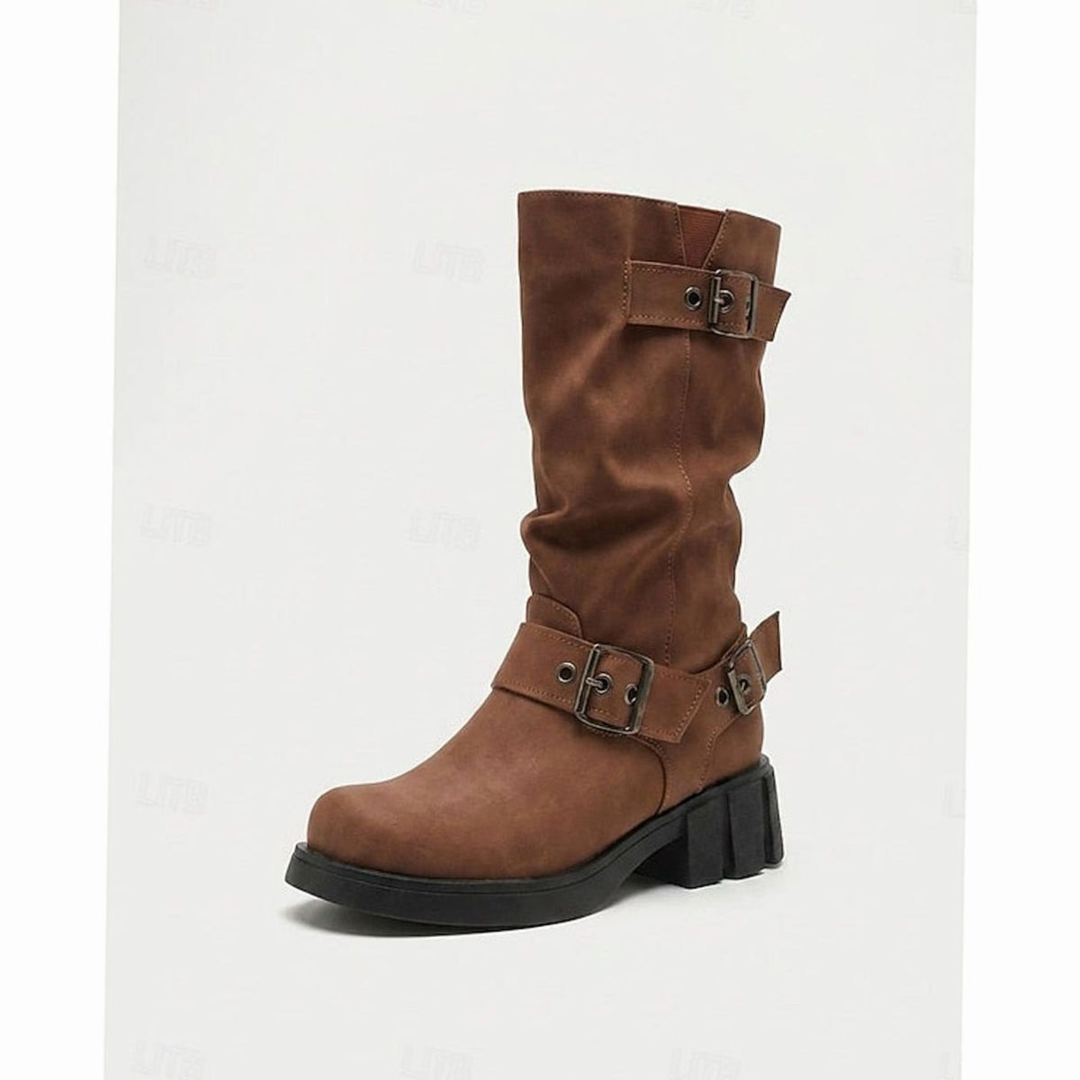 Amelia | Women's Buckle-Strap Mid-Calf Slouch Biker Boots