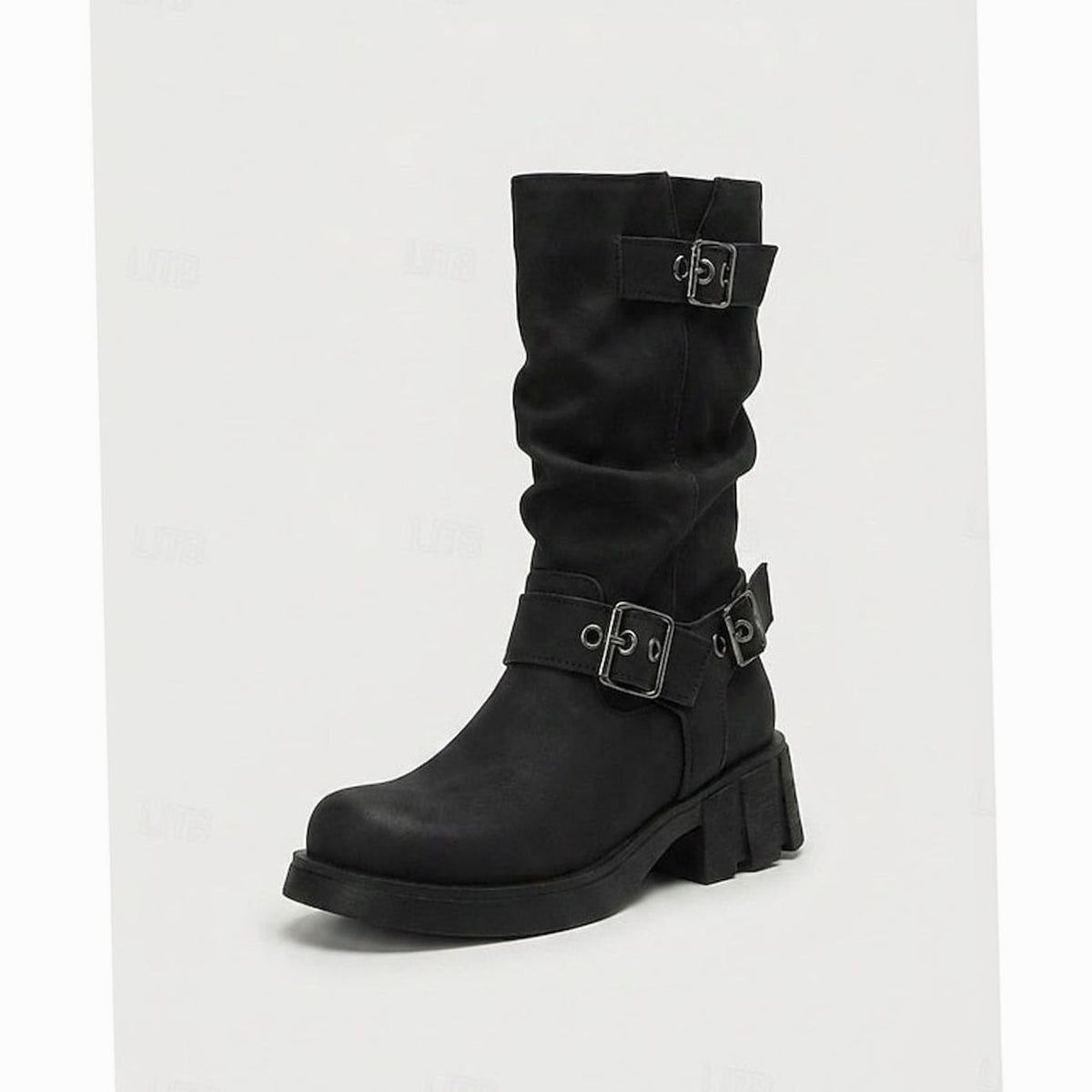 Amelia | Women's Buckle-Strap Mid-Calf Slouch Biker Boots