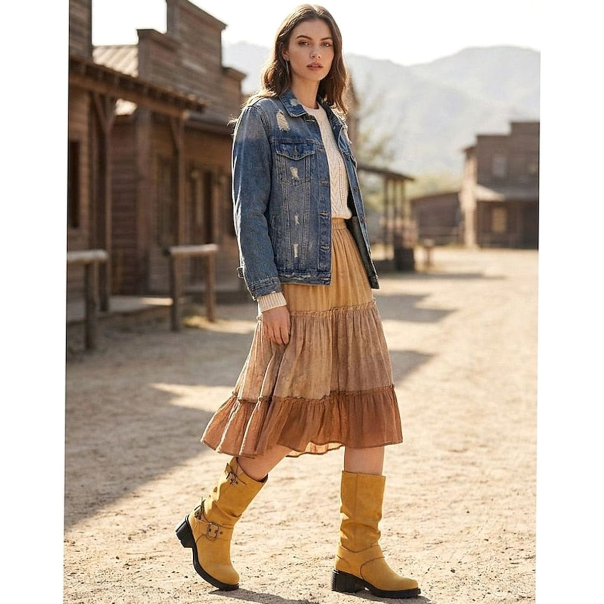 Amelia | Women's Buckle-Strap Mid-Calf Slouch Biker Boots