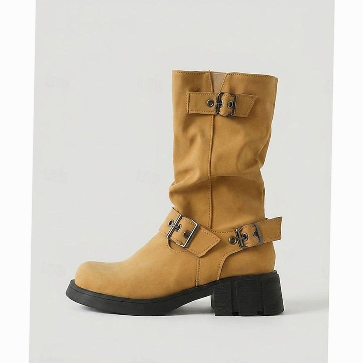 Amelia | Women's Buckle-Strap Mid-Calf Slouch Biker Boots
