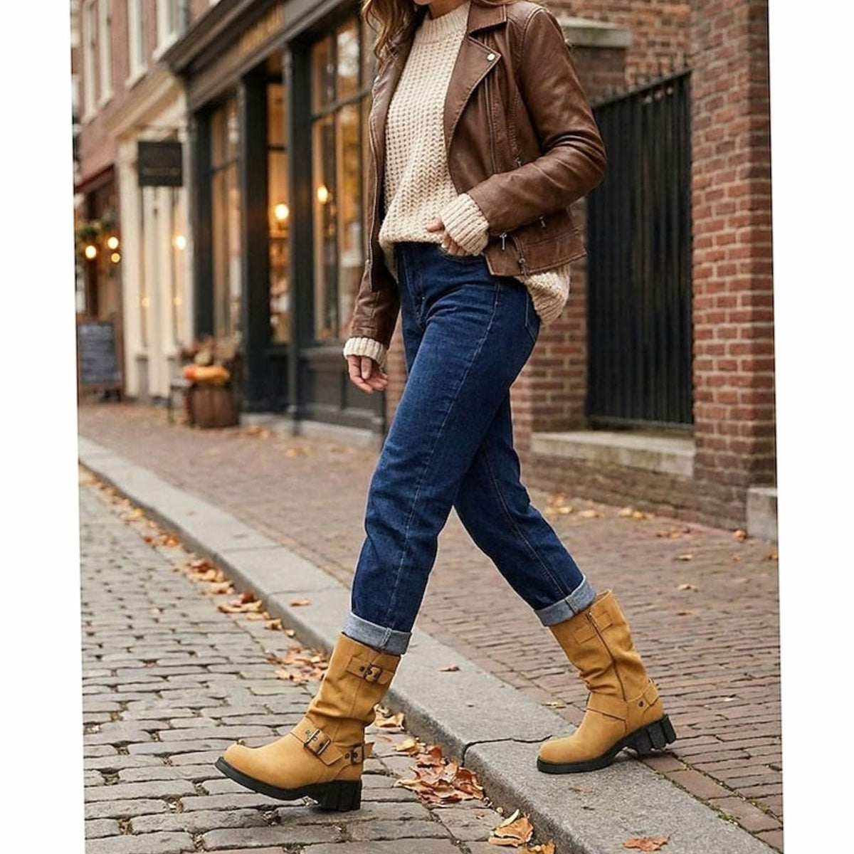 Amelia | Women's Buckle-Strap Mid-Calf Slouch Biker Boots
