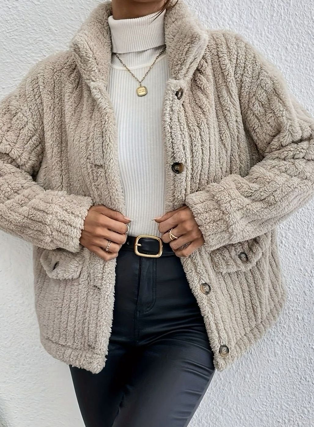 Madison | Women's Button-Front Teddy Fleece Jacket with Patch Pockets