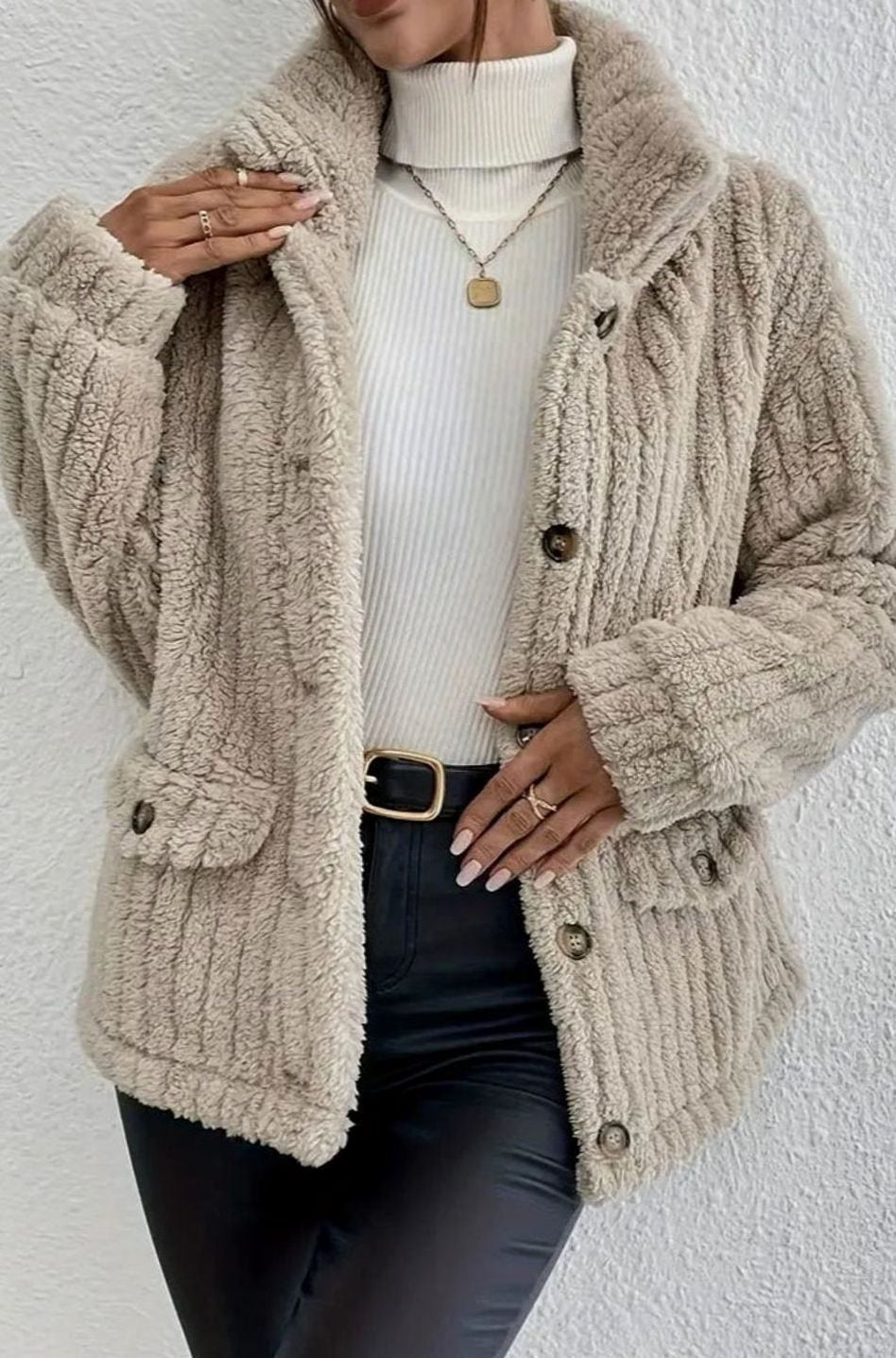 Madison | Women's Button-Front Teddy Fleece Jacket with Patch Pockets