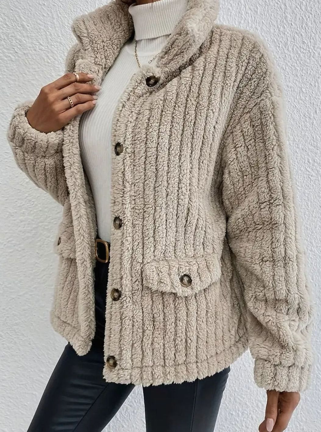 Madison | Women's Button-Front Teddy Fleece Jacket with Patch Pockets