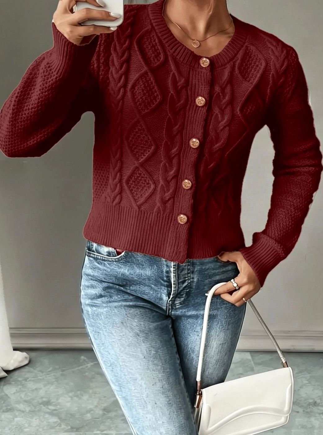 Penelope | Women's Cable-Knit Button-Front Cropped Cardigan Sweater