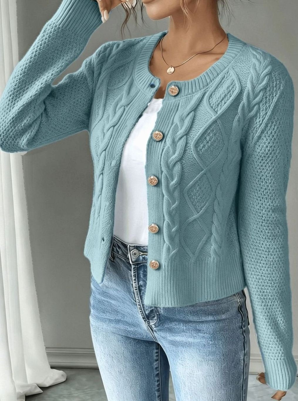 Penelope | Women's Cable-Knit Button-Front Cropped Cardigan Sweater