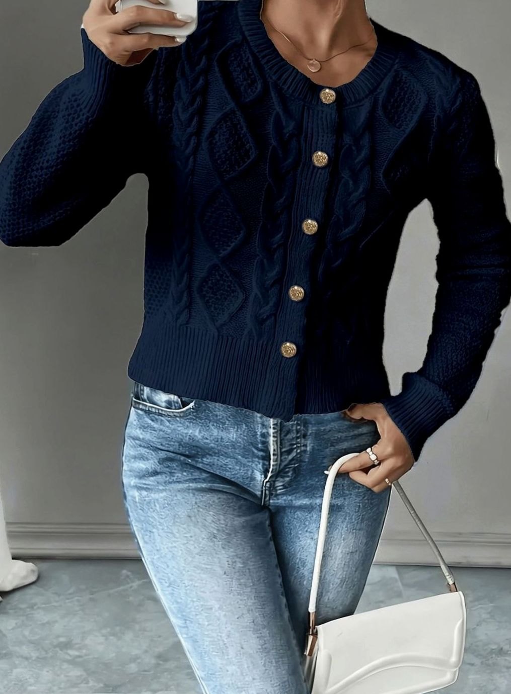 Penelope | Women's Cable-Knit Button-Front Cropped Cardigan Sweater