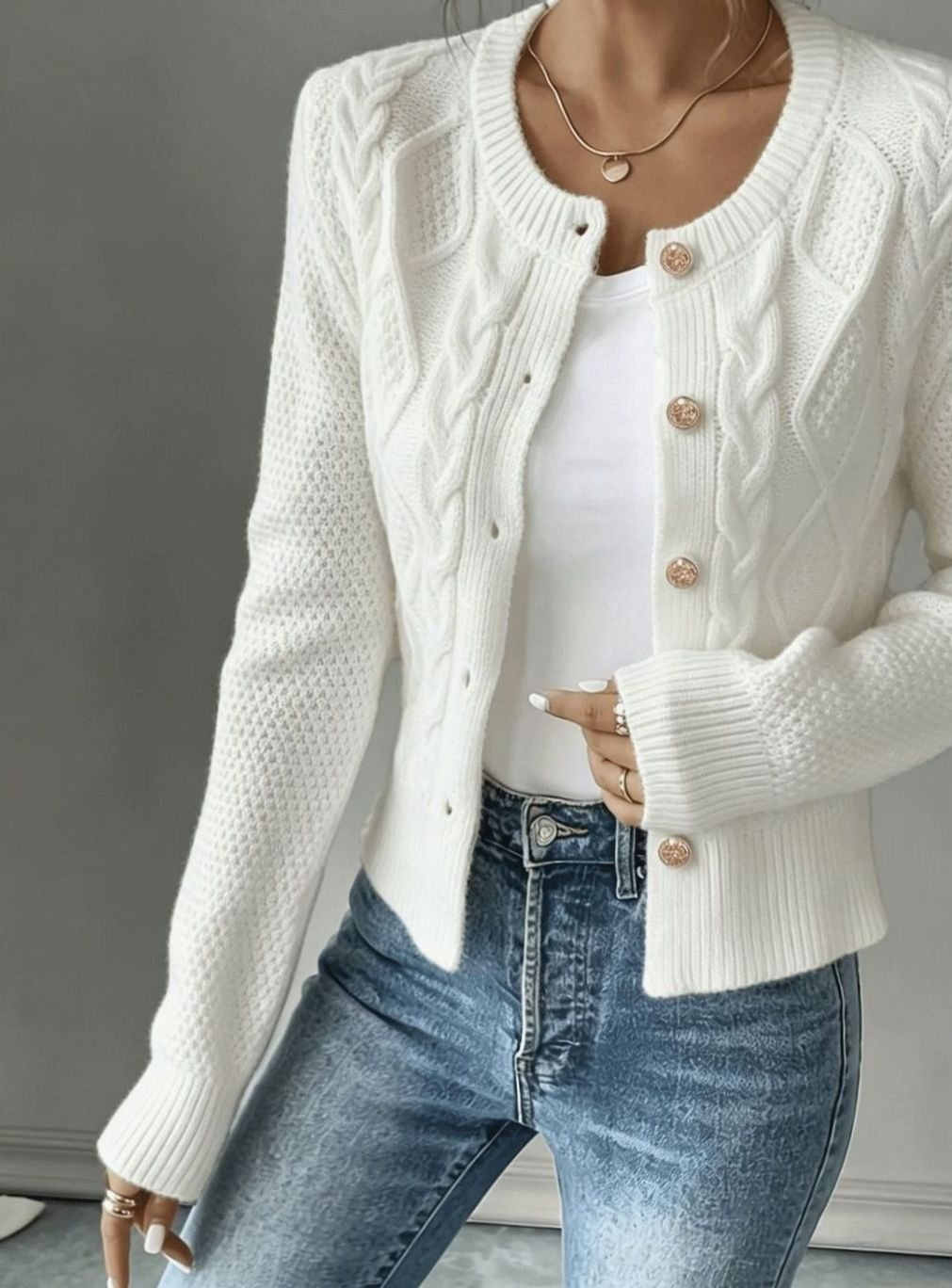 Penelope | Women's Cable-Knit Button-Front Cropped Cardigan Sweater