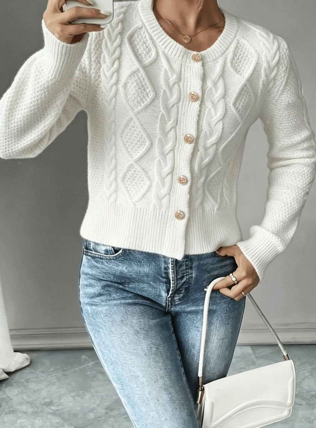 Penelope | Women's Cable-Knit Button-Front Cropped Cardigan Sweater