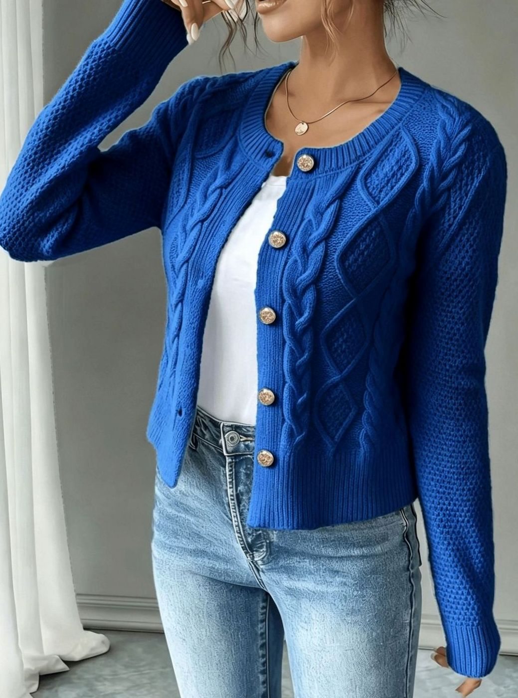 Penelope | Women's Cable-Knit Button-Front Cropped Cardigan Sweater