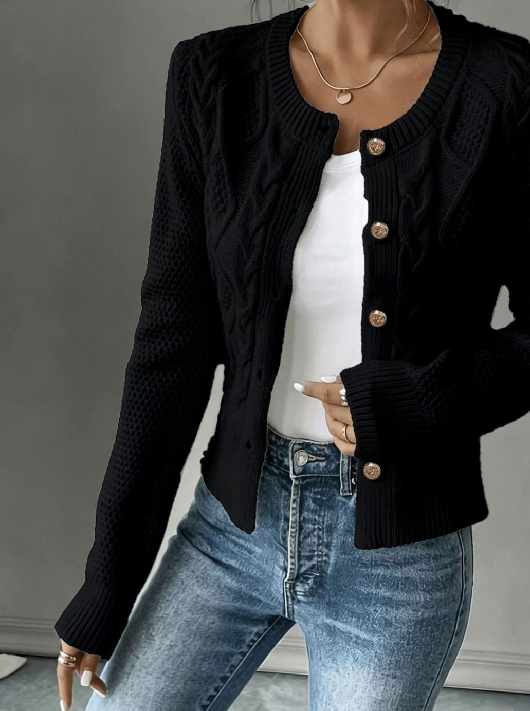 Penelope | Women's Cable-Knit Button-Front Cropped Cardigan Sweater
