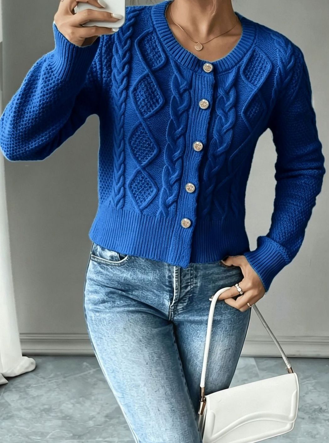 Penelope | Women's Cable-Knit Button-Front Cropped Cardigan Sweater