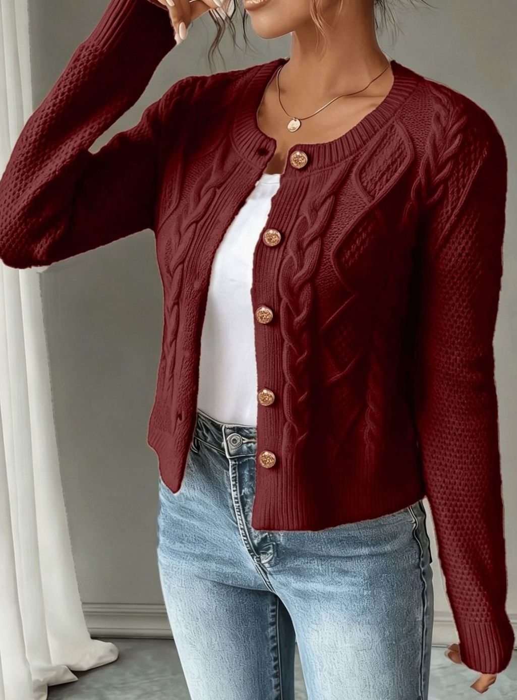 Penelope | Women's Cable-Knit Button-Front Cropped Cardigan Sweater