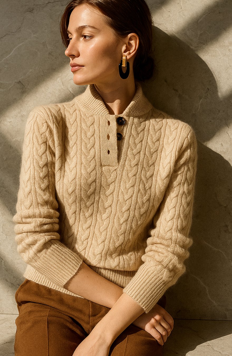 Grace | Women's Cable-Knit Button-Neck Long-Sleeve Sweater