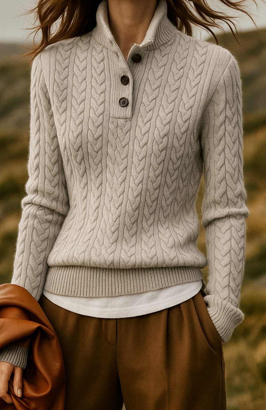 Grace | Women's Cable-Knit Button-Neck Long-Sleeve Sweater