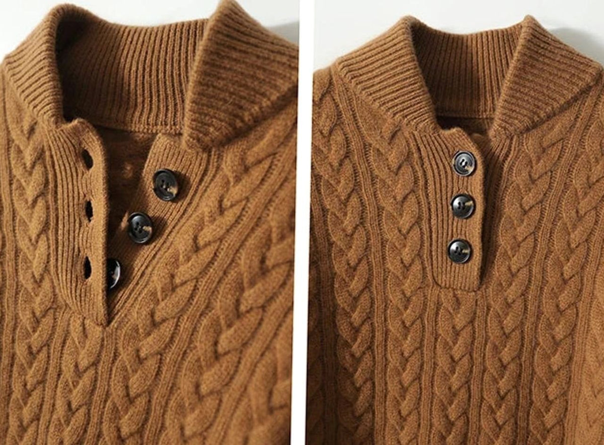 Grace | Women's Cable-Knit Button-Neck Long-Sleeve Sweater