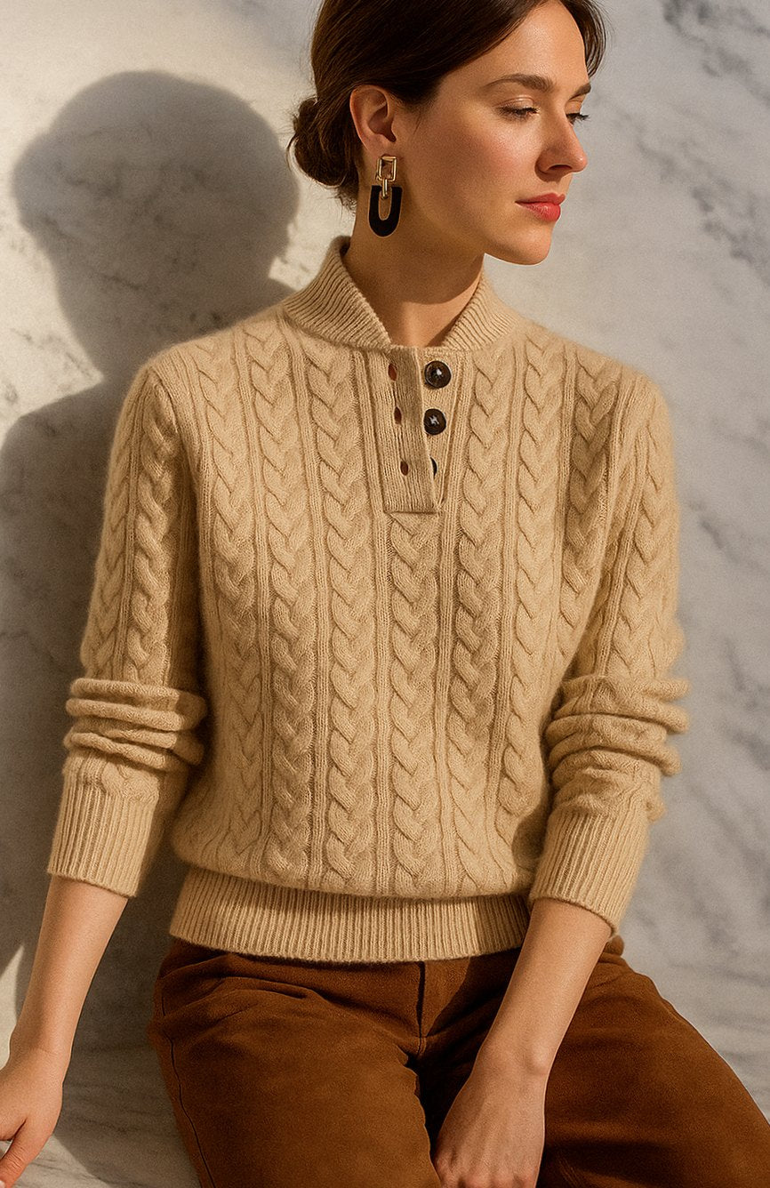 Grace | Women's Cable-Knit Button-Neck Long-Sleeve Sweater