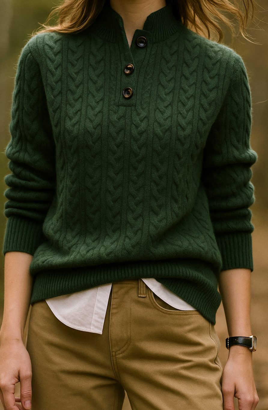 Grace | Women's Cable-Knit Button-Neck Long-Sleeve Sweater