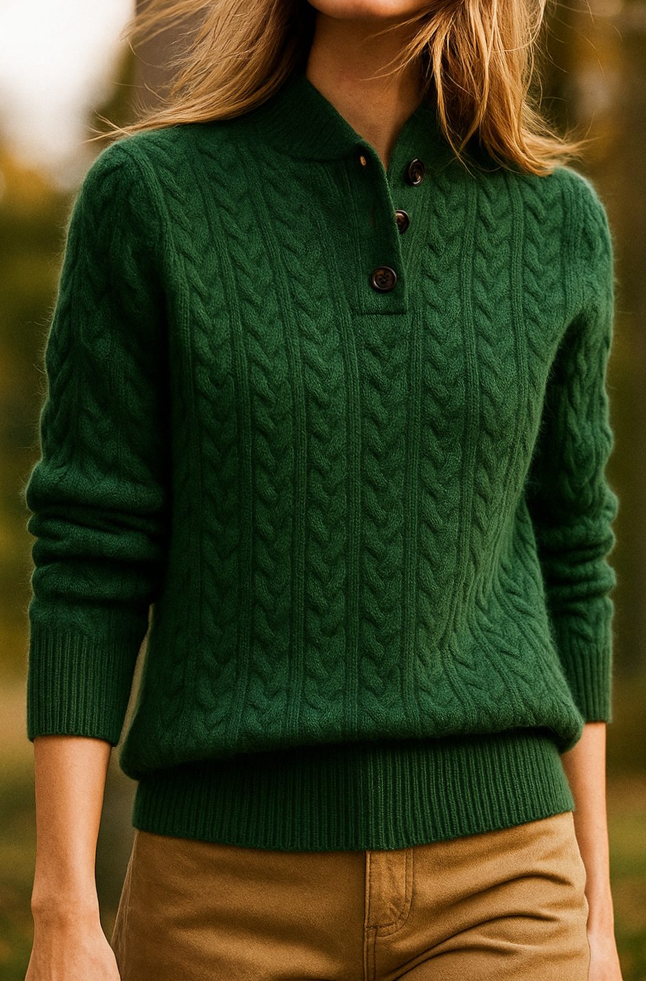 Grace | Women's Cable-Knit Button-Neck Long-Sleeve Sweater
