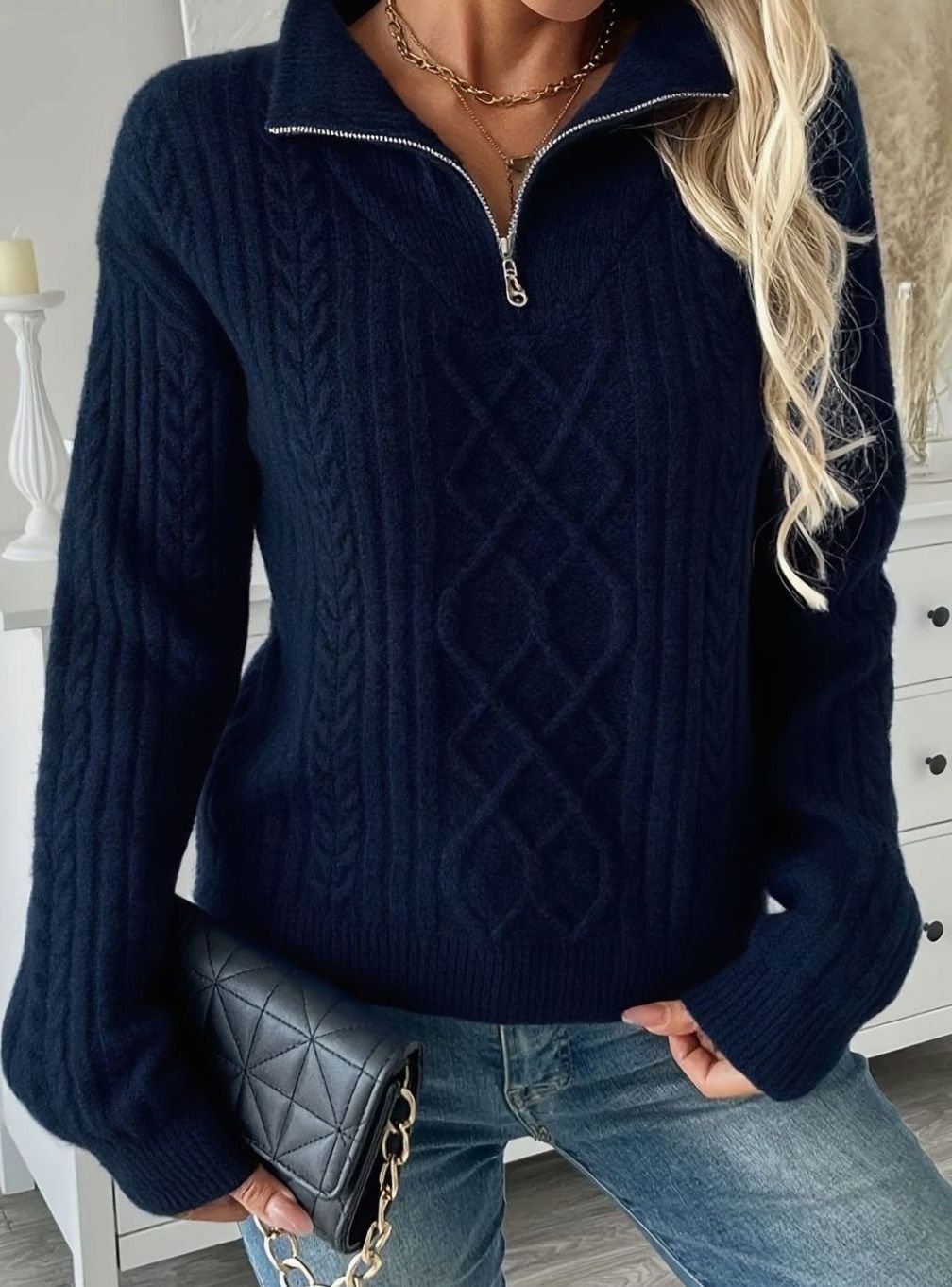 Penelope | Women's Cable-Knit Half-Zip Pullover Sweater