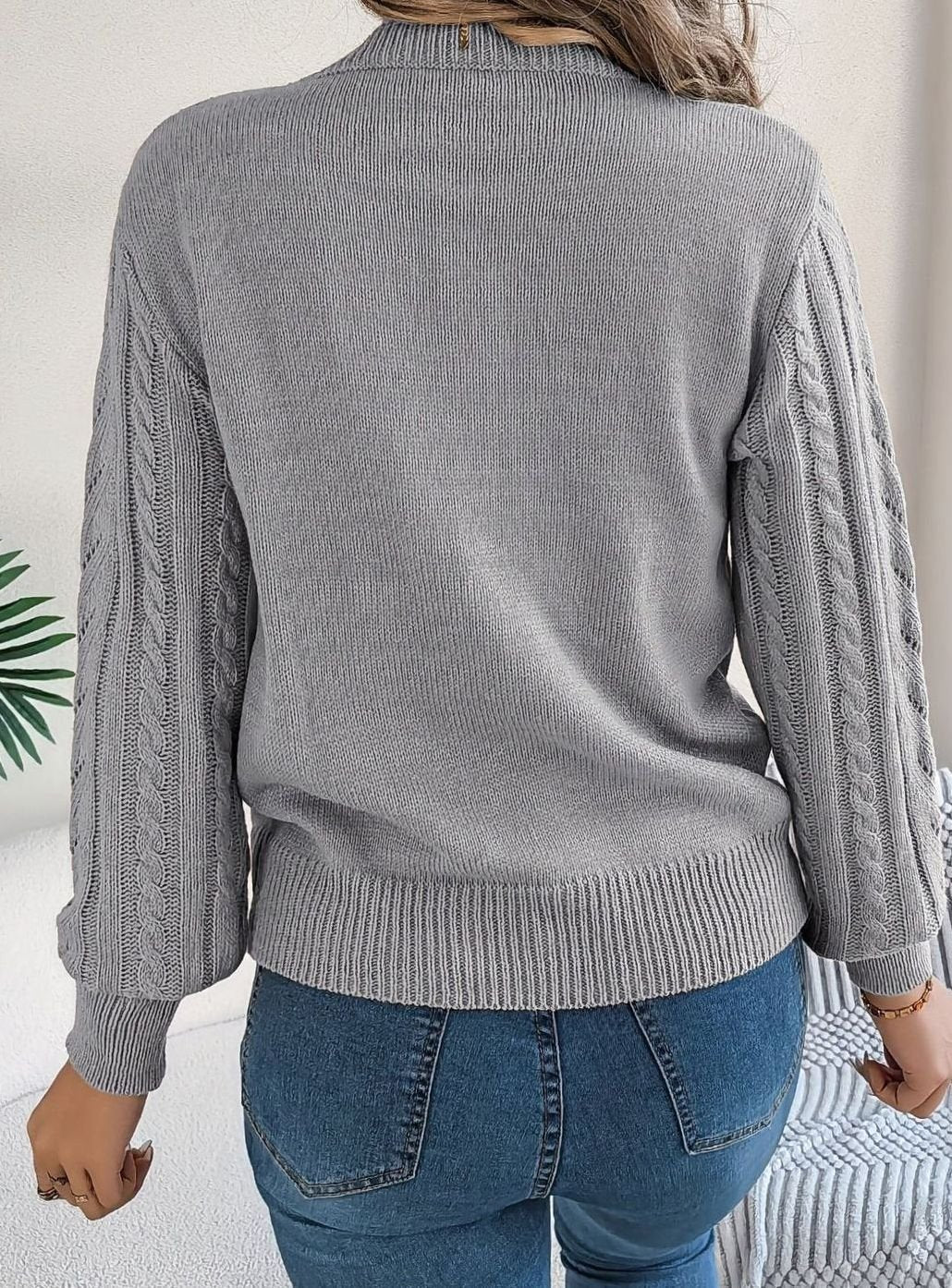 Olivia | Women's Cable-Knit Openwork Crew-Neck Pullover Sweater