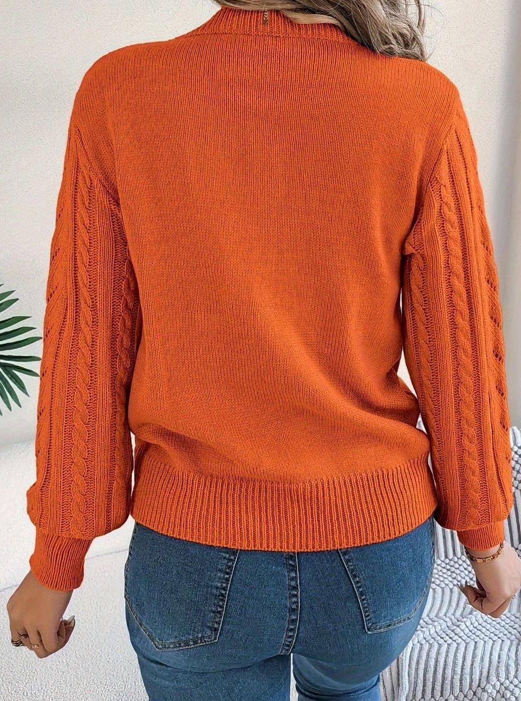 Olivia | Women's Cable-Knit Openwork Crew-Neck Pullover Sweater
