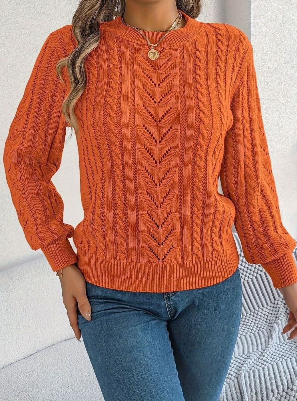Olivia | Women's Cable-Knit Openwork Crew-Neck Pullover Sweater