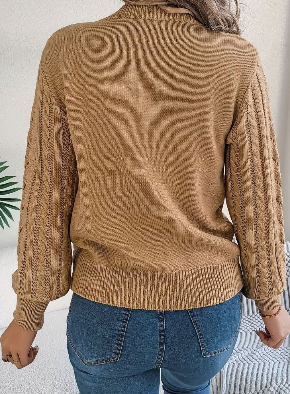Olivia | Women's Cable-Knit Openwork Crew-Neck Pullover Sweater