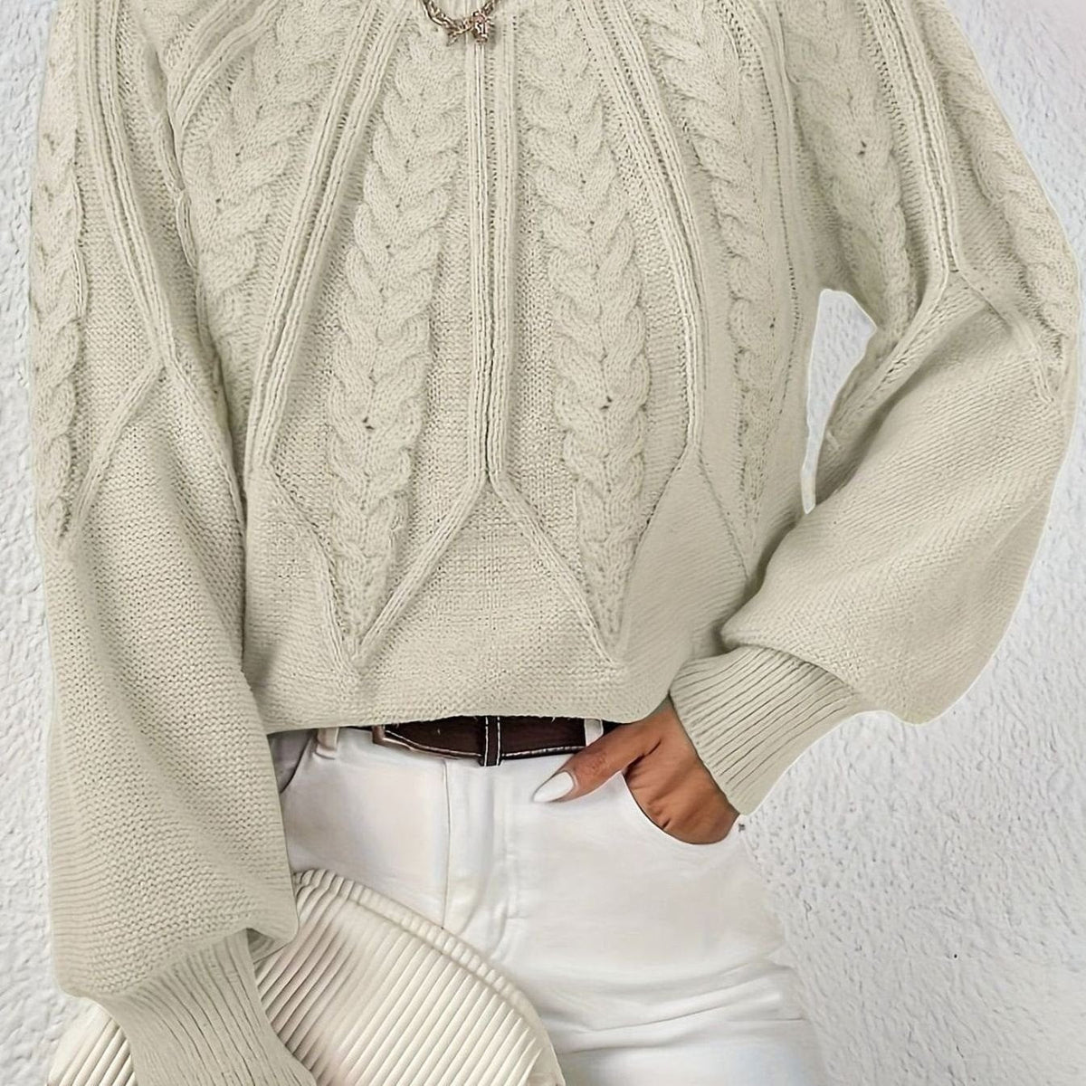 Emma | Women's Cable-Knit Round-Neck Raglan Sleeve Sweater