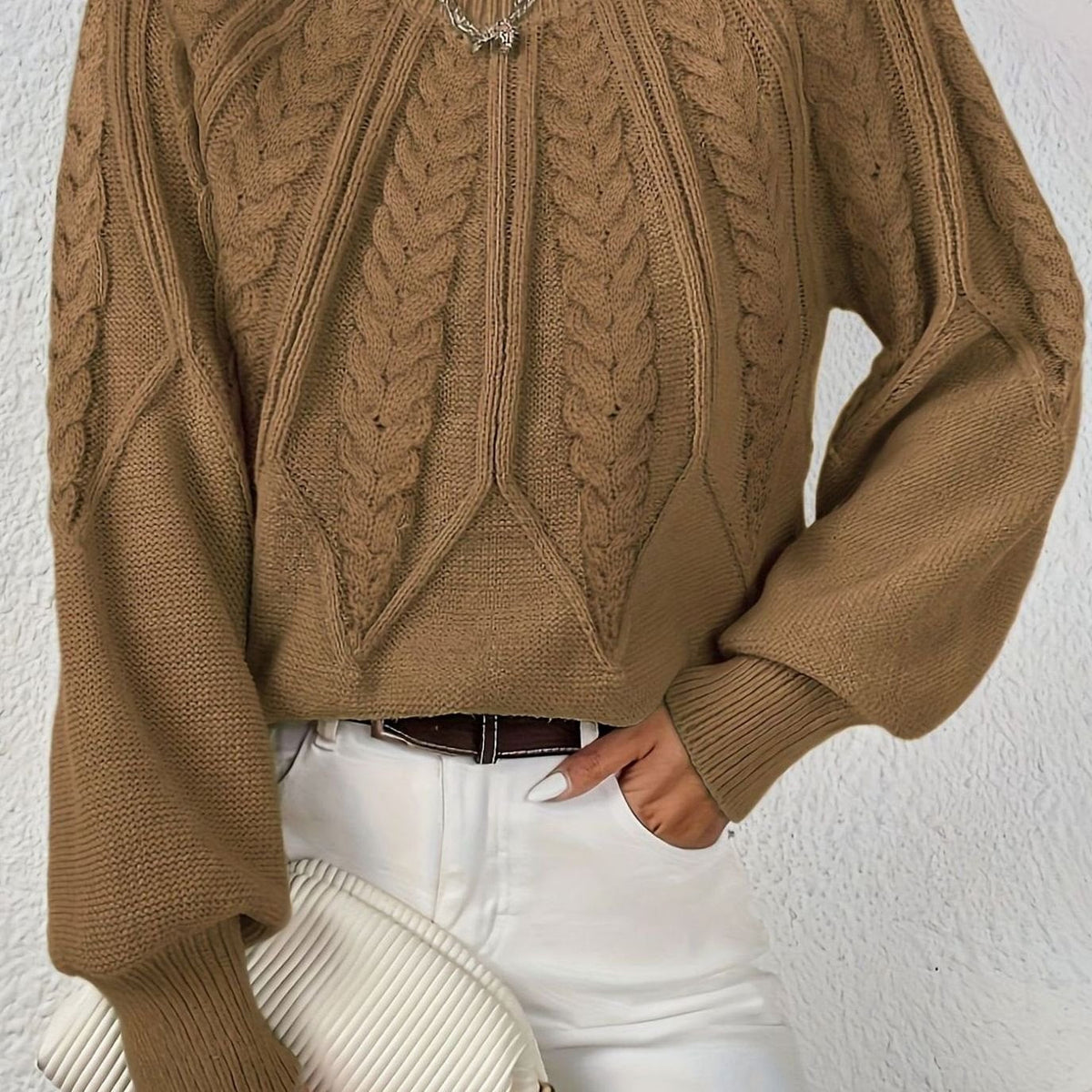 Emma | Women's Cable-Knit Round-Neck Raglan Sleeve Sweater