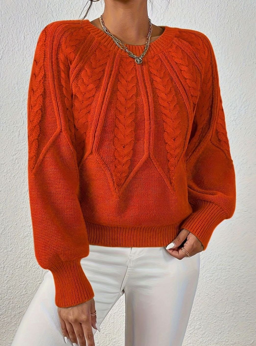 Emma | Women's Cable-Knit Round-Neck Raglan Sleeve Sweater
