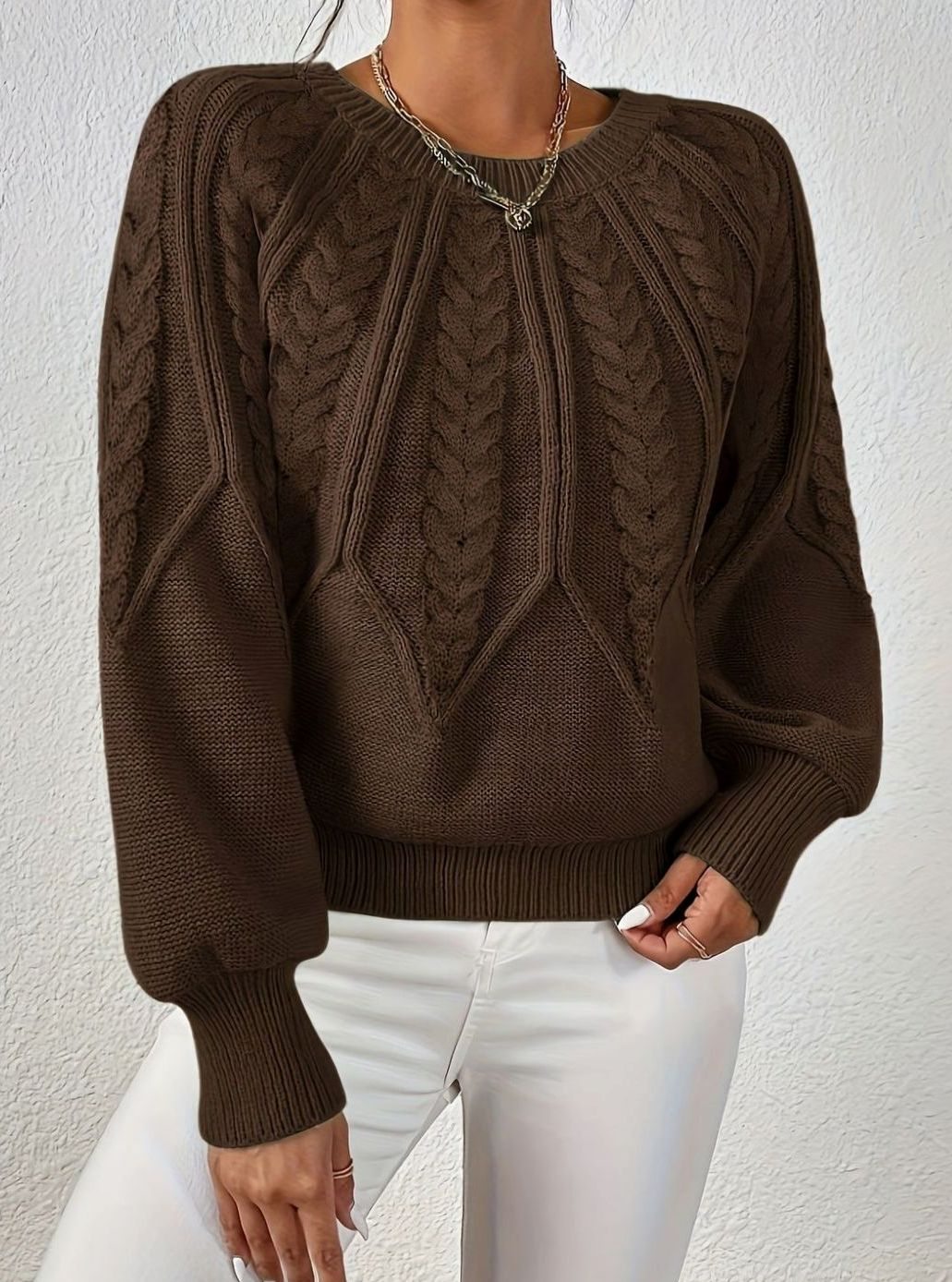 Emma | Women's Cable-Knit Round-Neck Raglan Sleeve Sweater