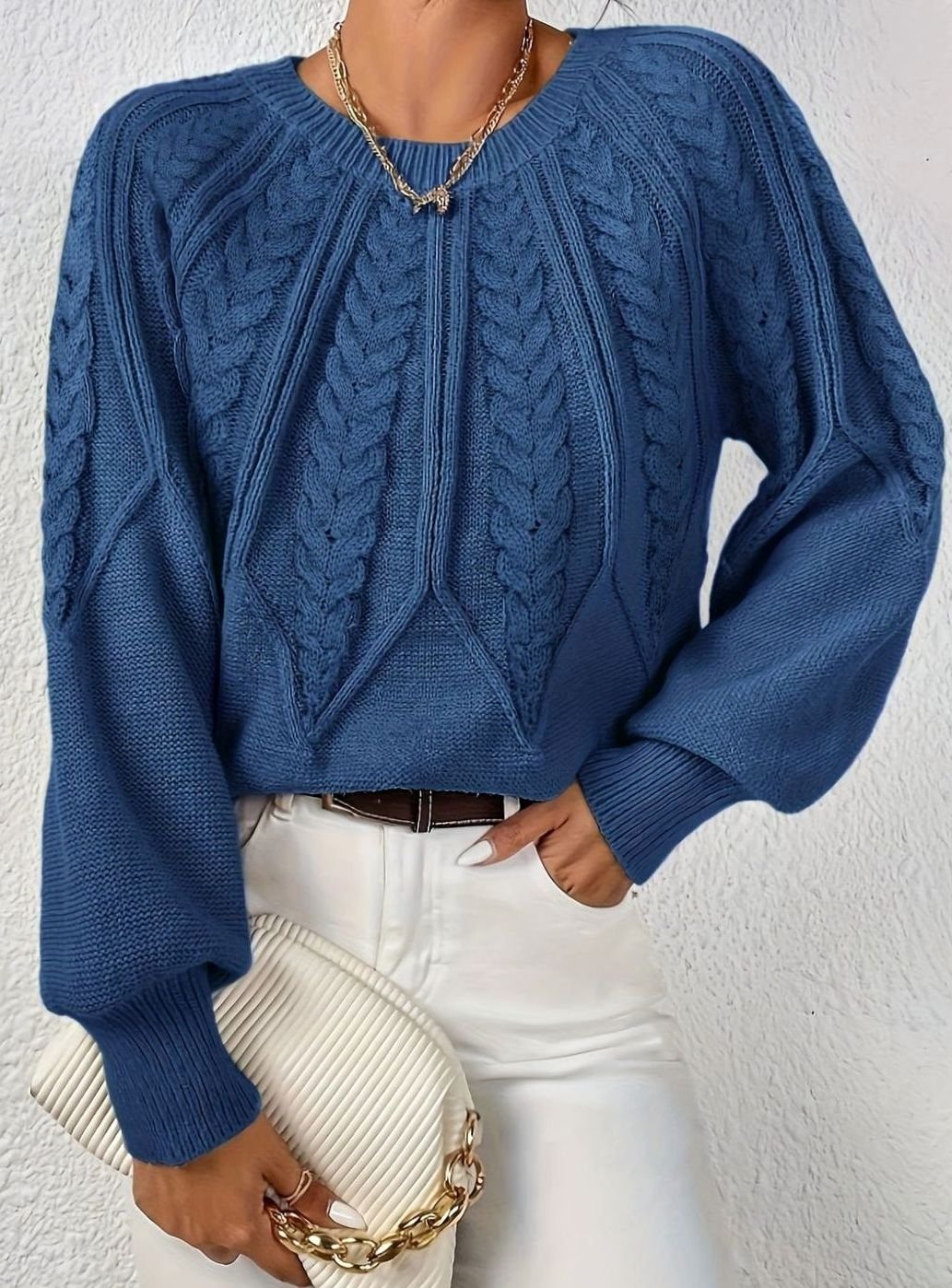 Emma | Women's Cable-Knit Round-Neck Raglan Sleeve Sweater