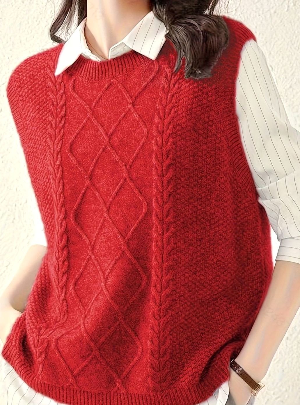 Aria | Women's Cable-Knit Sleeveless Sweater Vest Round Neck