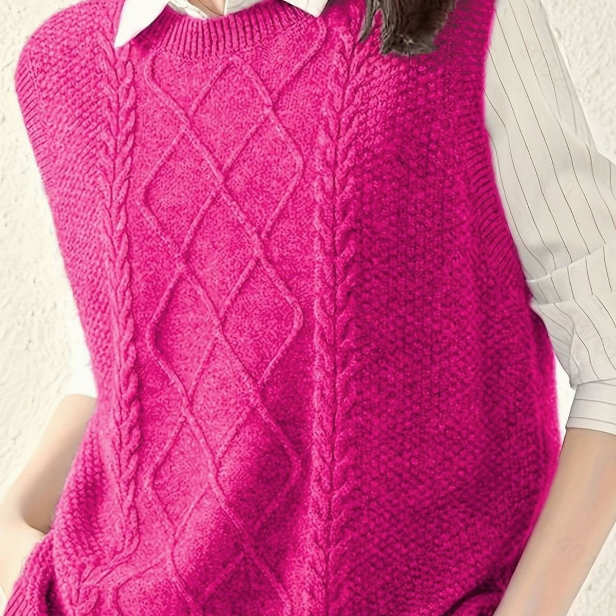 Aria | Women's Cable-Knit Sleeveless Sweater Vest Round Neck