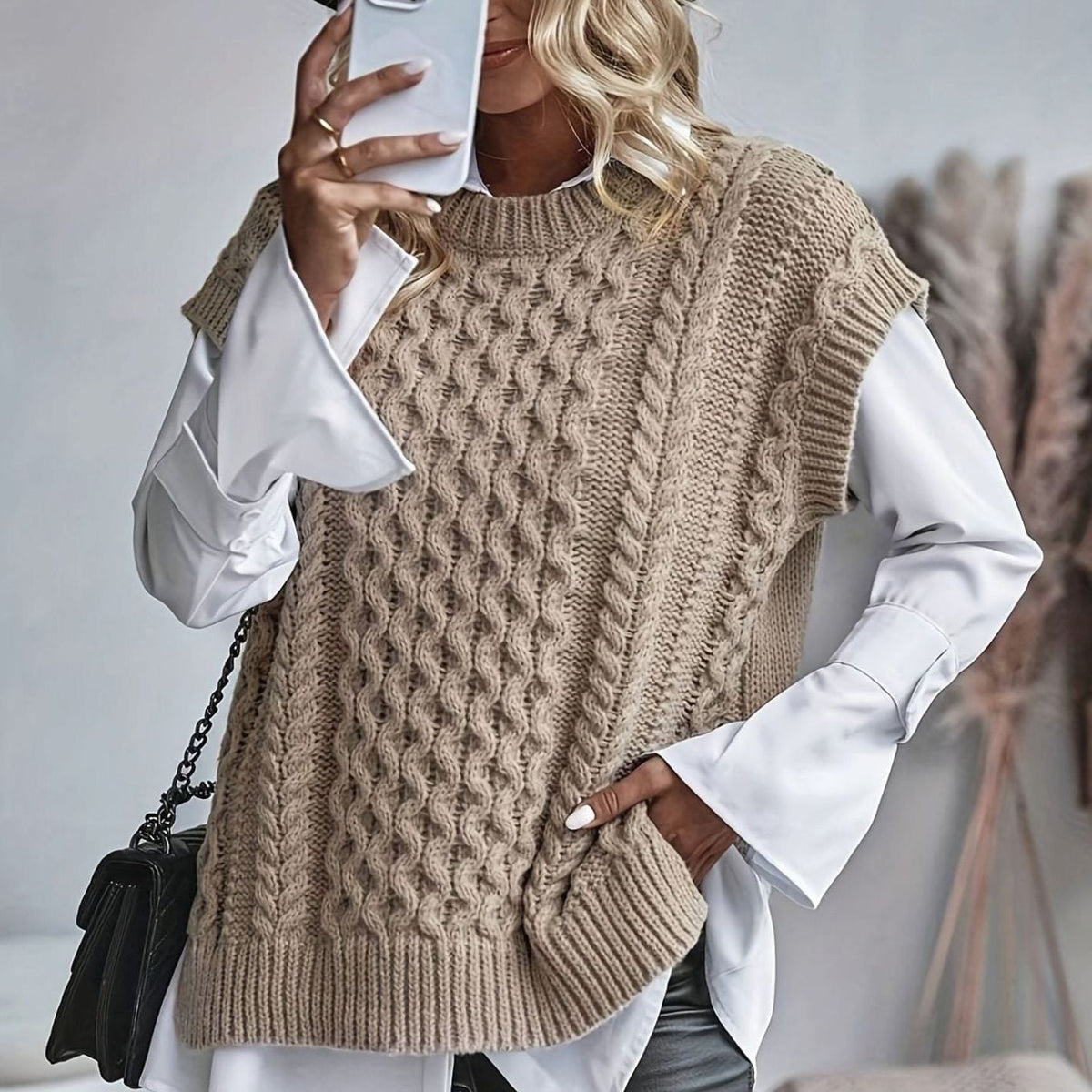 Olivia | Women's Cable Knit Sweater Vest Relaxed-Fit Pullover