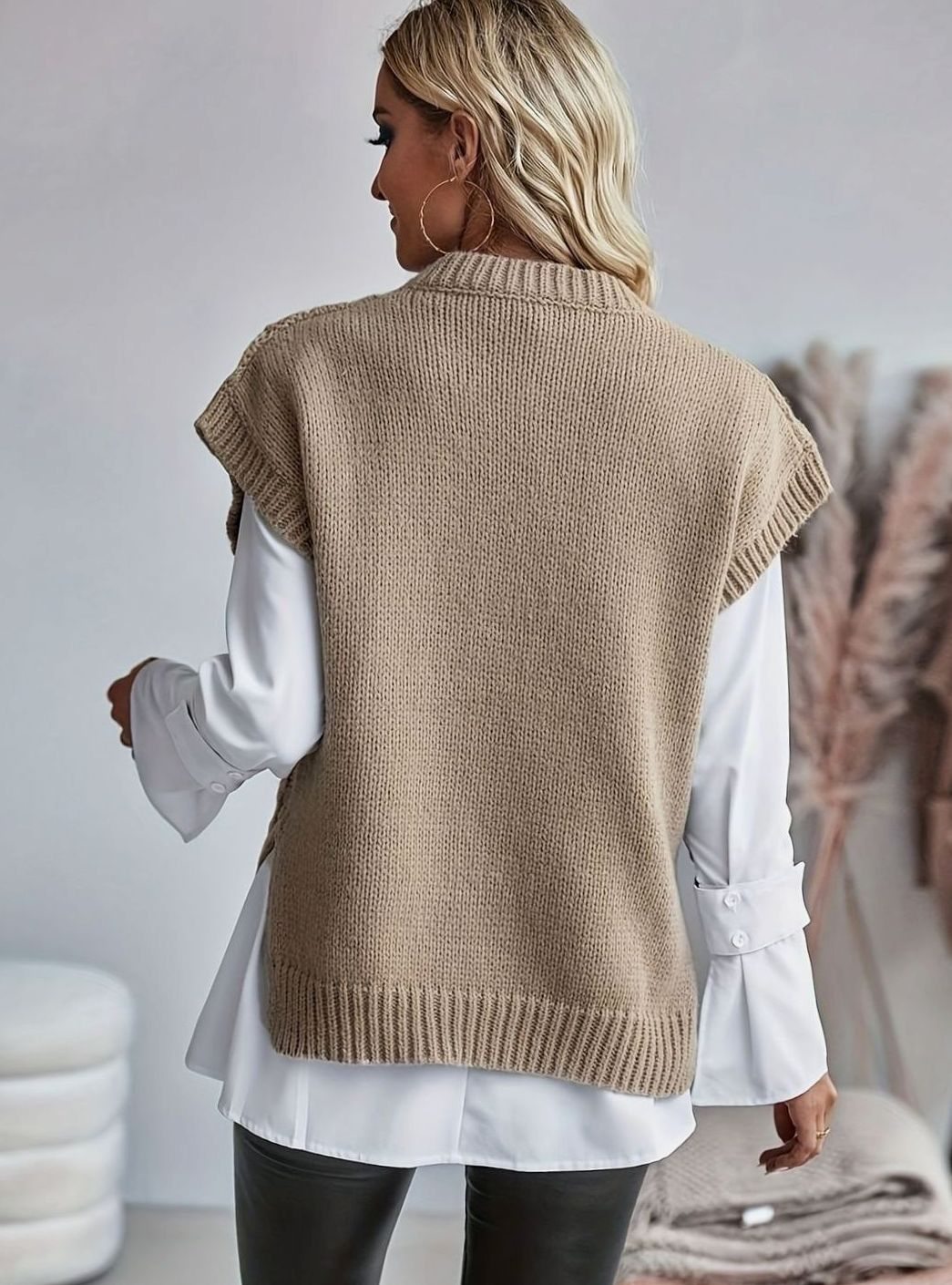 Olivia | Women's Cable Knit Sweater Vest Relaxed-Fit Pullover