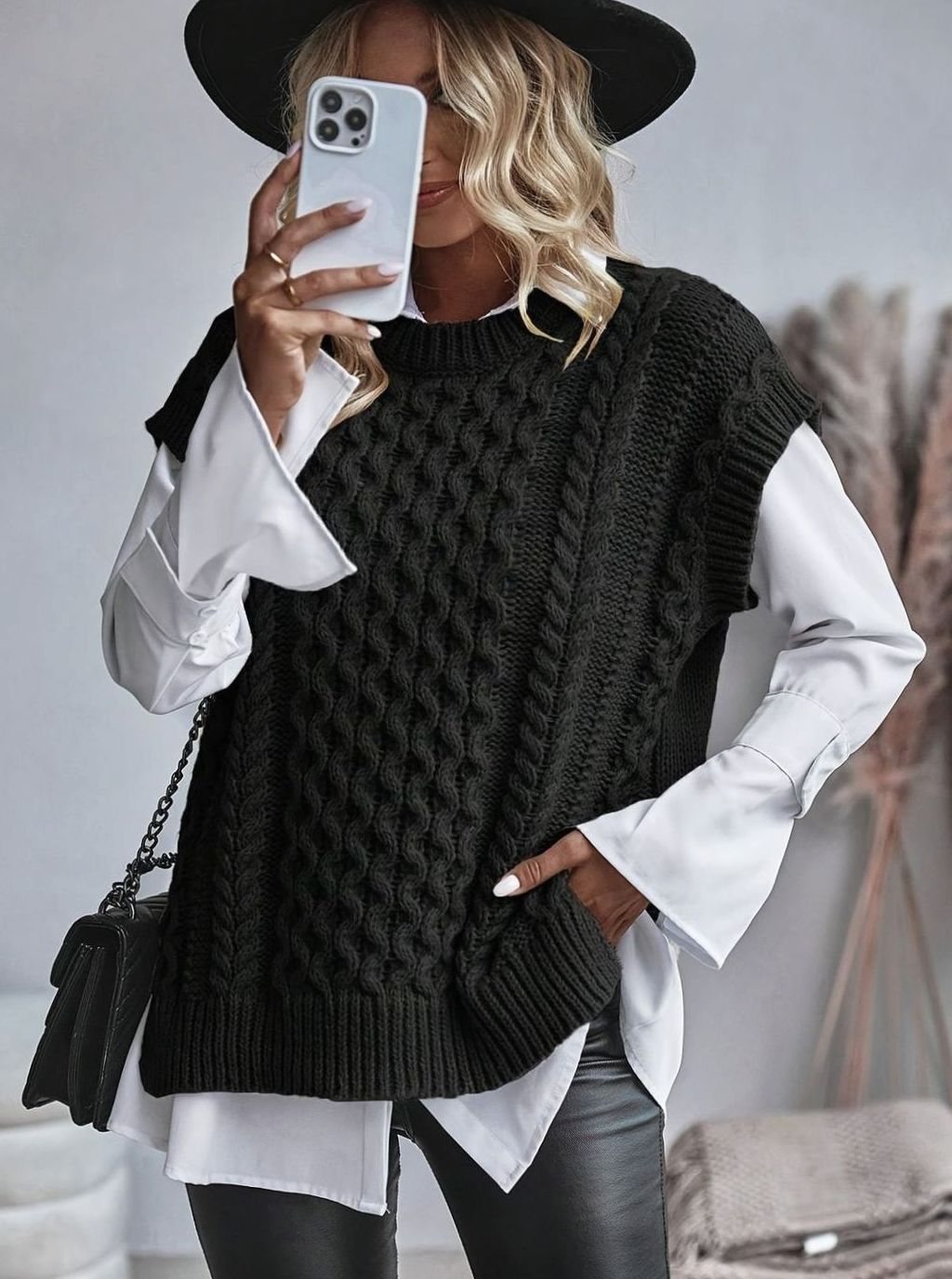 Olivia | Women's Cable Knit Sweater Vest Relaxed-Fit Pullover