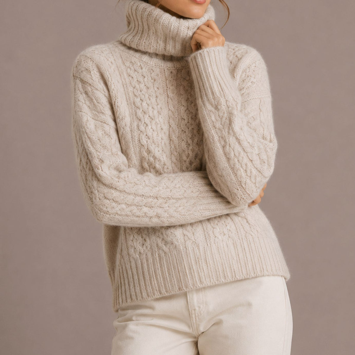 Scarlett | Women's Cable Knit Turtleneck Sweater Relaxed Chunky Pullover