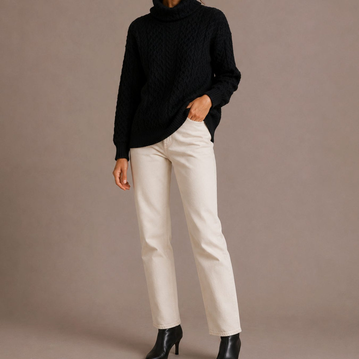 Scarlett | Women's Cable Knit Turtleneck Sweater Relaxed Chunky Pullover